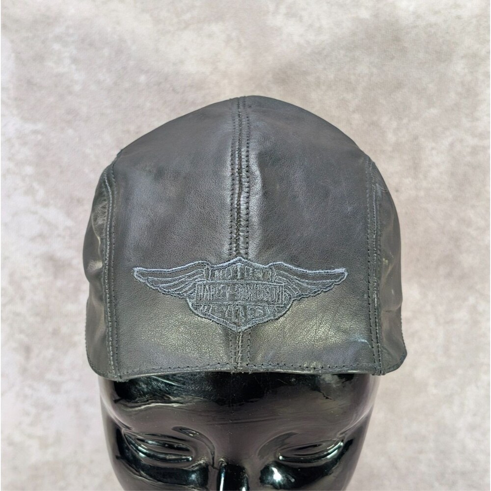 Harley-Davidson Motor Clothes Black Leather Skull Cap Doo Rag Wing Logo Size Med
